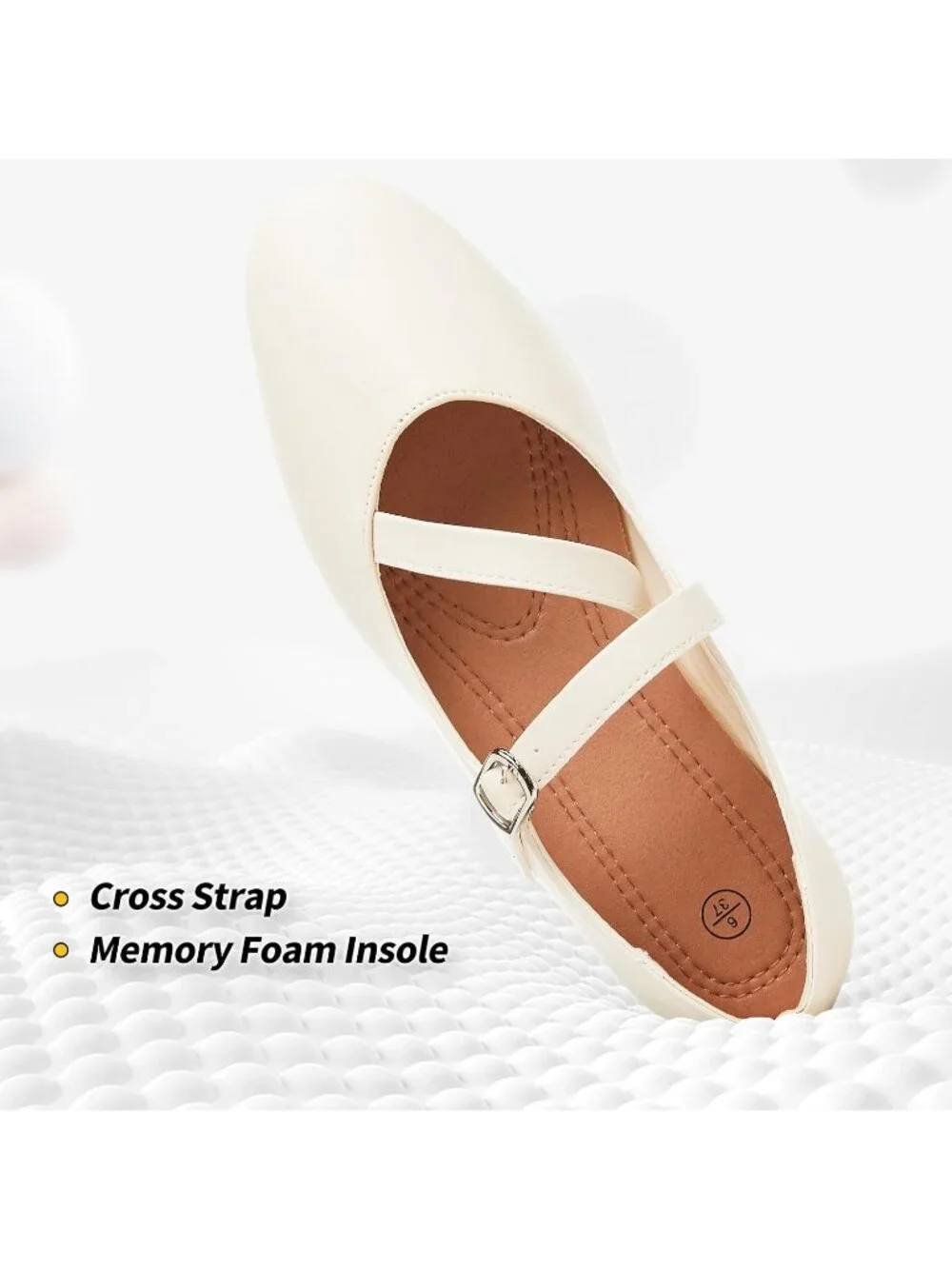 Women's Nude Mary Janes with Cross Strap Soft Memory Foam Flats Shoes